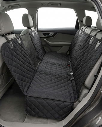 RoadHound hard-bottom dog car seat protector spread across SUV back seat